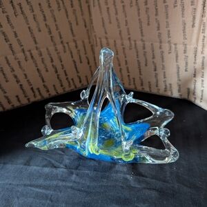 Murano Artistic Glass Sculpture in Blue and Yellow